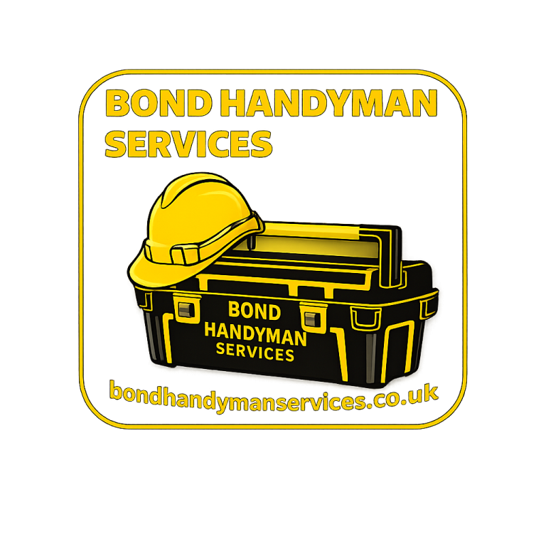 Logo for Bond Handyman Services featuring a toolbox and a hard hat.